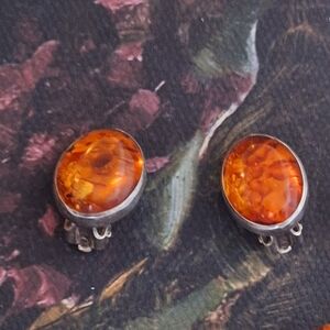 Vintage Amber Earrings Sterling Silver